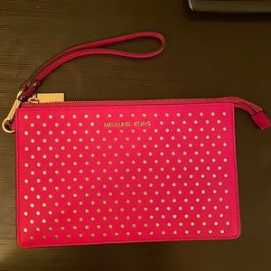 Hot pink dotted wallet